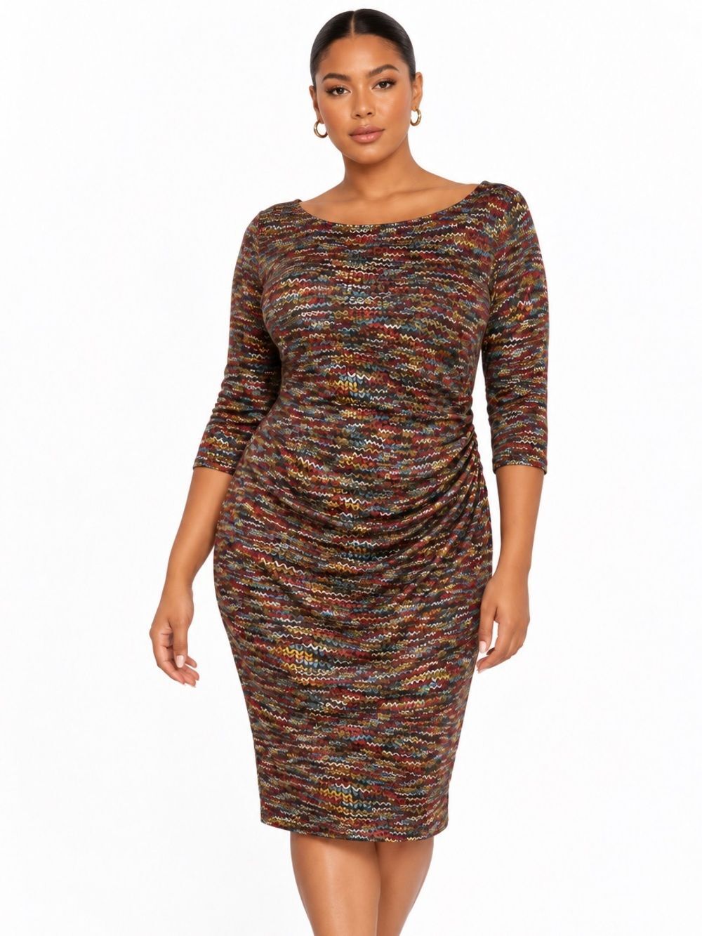 VINTAGE DAVID MEISTER Multicolor Zigzag Midi Sheath Dress Size 12